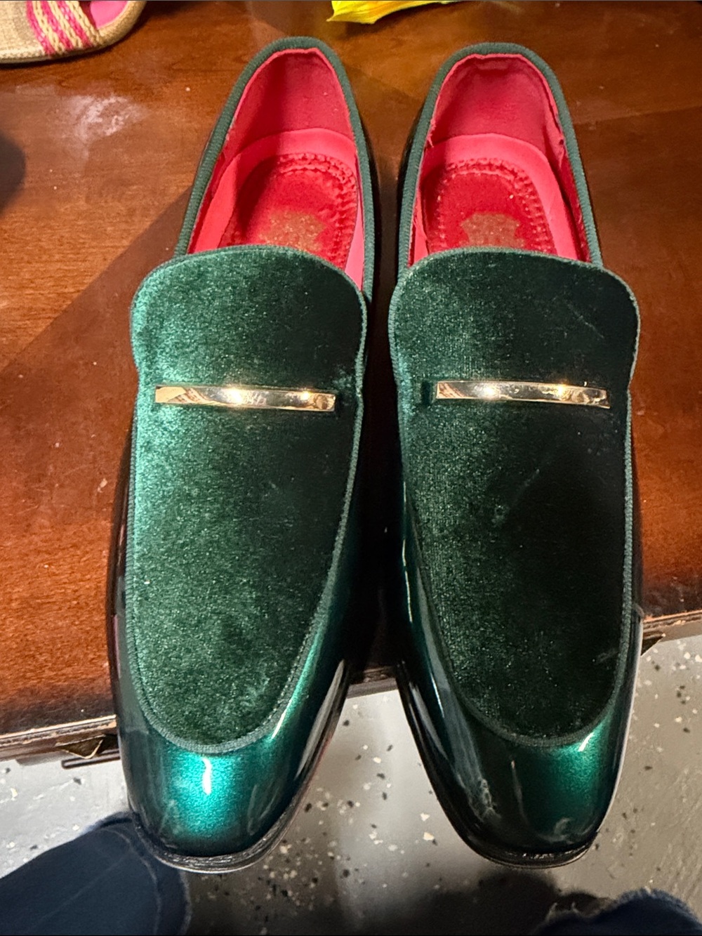 Men's Green Velvet and Patent Loafers
